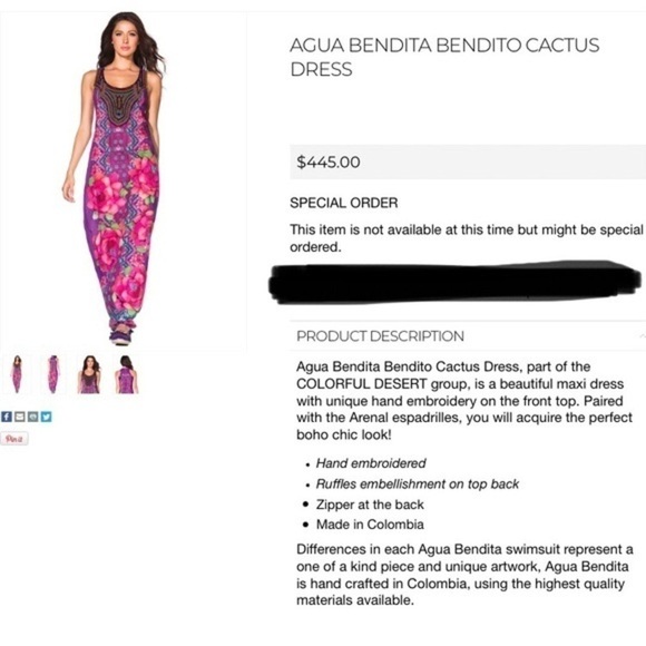 Agua Bendita Colorful Purple & Pink Cactus Floral Maxi Dress Large LIKE NEW - Picture 2 of 16